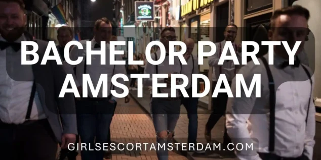 Bachelor party group enjoying nightlife in Amsterdam city center