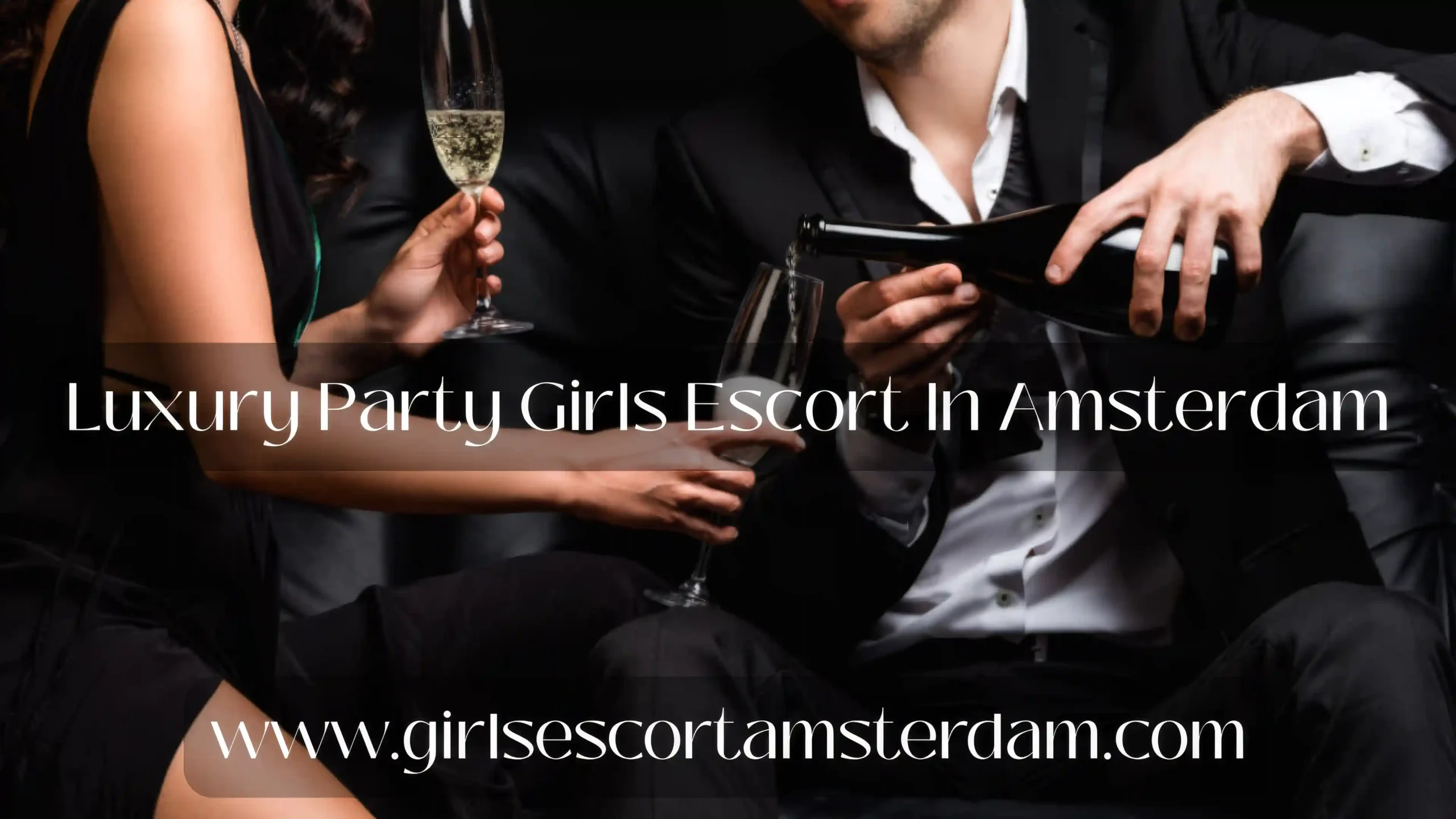 Luxury party girls escort in Amsterdam with elegant companions enjoying drinks in upscale lounge.